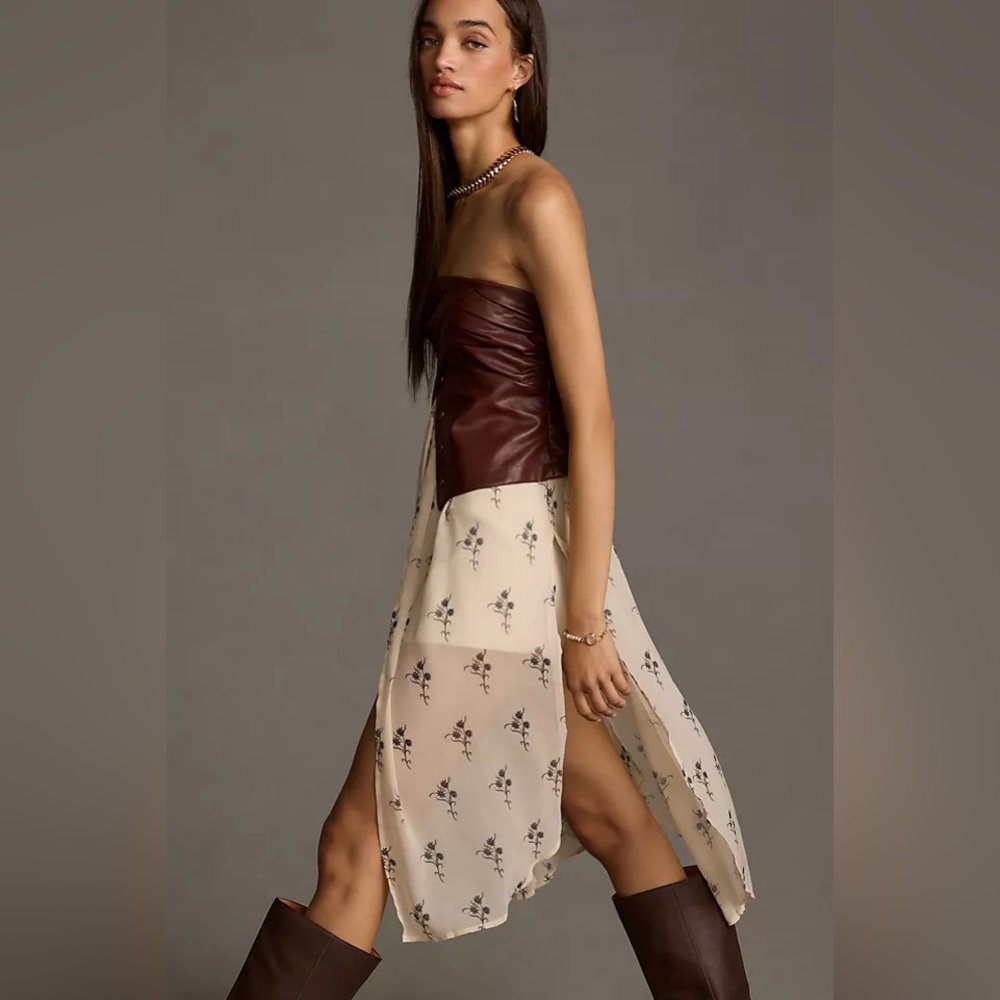 Anthropologie NWT Faux Leather Corset Layered top
